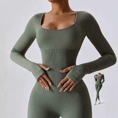 China Breathable dance seamless fitness sports jumpsuit tight long-sleeved yoga suit seamless yoga jumpsuit women for sale