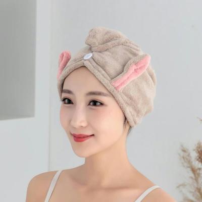 China Factory Wholesale QUICK DRY Rabbit Microfiber Rabbit Hair Towel Ear Shower Cap Wholesale Cheap Women's Hair Towel for sale