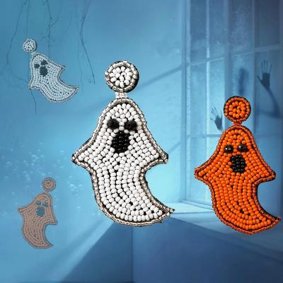 China 2022 TRENDY Halloween Ghost Earrings Beaded Statement Drop Earrings For Women Seed Bead Jewelry Halloween Accessories for sale