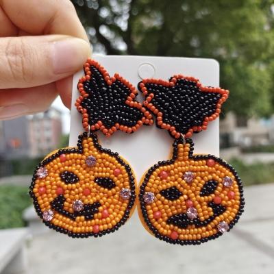 China 2022 TRENDY hot sale Halloween fun and cute jewelry beaded pumpkin earrings seed pearl with rhinestone earrings for women for sale