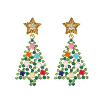 China 2022 Hot Sale TRENDY Shiny Christmas Tree Earrings For Women Rhinestone Christmas Tree Drop Earrings Christmas Jewelry for sale