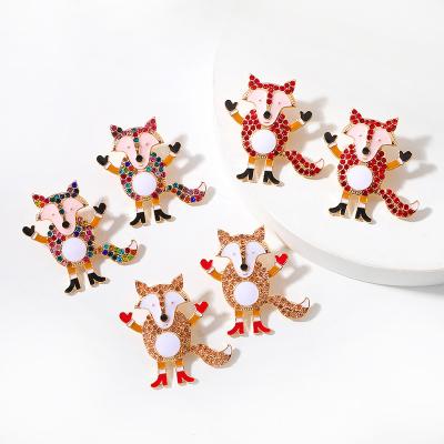 China 2022 TRENDY New Design Christmas Cartoon Fox Animal Earrings Combine Diamond Earrings Fashion Accessories Christmas Creative Earrings for sale