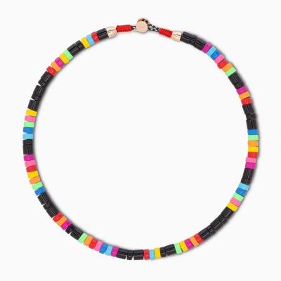 China Customized TRENDY Bohemia Rainbow Tile Beads Goldtone Plated Beaded Choker Necklace Glazed Necklace for sale