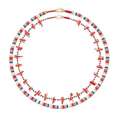 China New Customized Design TRENDY Cultured Coral And Glass Beads String Necklace Heishi Beaded Necklace Set For Women for sale