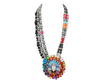 China New Customized Design TRENDY Exaggerate Pearl and Rainbow Crystal Flower Necklace Pendant Necklace for Women for sale