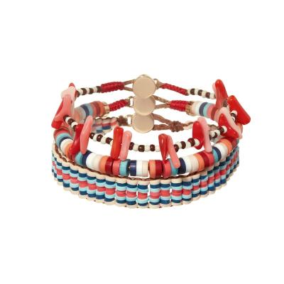 China New Customized Design TRENDY Cultured Coral And Glass Beads String Bracelet Heishi Beaded Bracelet Set For Women for sale