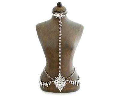 China Hot Customized CLEAR TRENDY Crystal Tones Rhinestone Body Chain From Crystal Embellished Body Piece In Sale Body Jewelry for sale