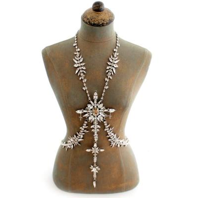 China Customized Crucifix FASHIONABLE Crystal Body Chain Crystal Tones Fashion Silver Plated Clear Crystal Embellished Body Piece In for sale