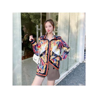 China Anti-pilling Lady Printed Loose Long Sleeve Ladies Shirt Dress Hot Selling Women Clothing for sale