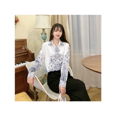 China Spring Autumn Long Sleeve Shirts Tops Blouses 2021 Anti-pilling Fashion Flower Printing Ladies Shirts Women for sale