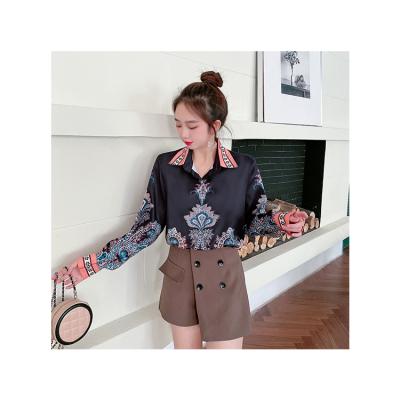 China Anti-pilling 2021 Newest Hot Product Exquisite Digital Floral Slim Turn Down Collar Long Sleeve Fashion Office Elegant Shirts For Women for sale