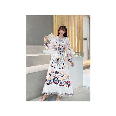 China New Arrival Drop Fashion Anti-Static Women Dresses Turn-down Collar Long Sleeve Yard Print Girls Bowtie Slim Custom Made Dress for sale