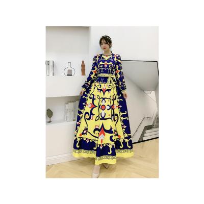 China Anti-Static In Stock 2021 New Spring Ribbon Ruffled Print Pleated Print Plus Size Casual Dress for sale