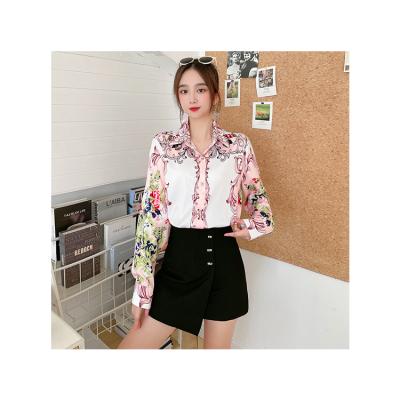 China France Style Women's Anti-pilling Silk Blouses Floral Shirts 2021 Spring Summer Blouse Long Sleeve Tops for sale