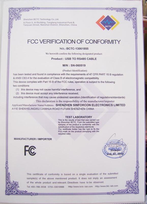 FCC - Shenzhen Sinforcon Electronics Co., Ltd.