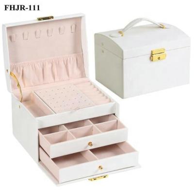 China Luxury/Sensitive Portable Jewelry Boxes Organizers Travel Jewelry Storage Case Multi-Drawer White Leather Jewelry Box For Women for sale