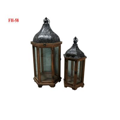 China Eco - Friendly Wholesale Rustic Wooden Sconce Lanterns With Metal Top for sale