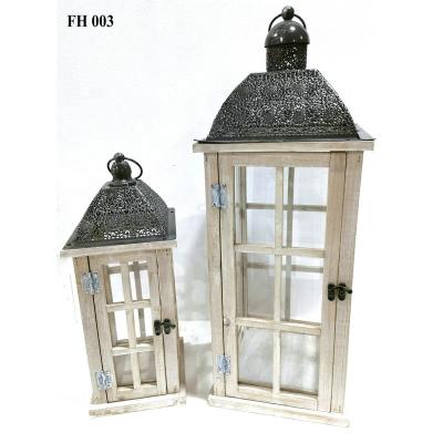 China Decorative Rustic Vintage European Style Wooden Lantern Candle Holder For Table Top for sale