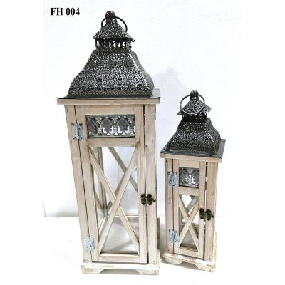 China Rustic Decorative Wood Lantern Style Candle Lantern Hanging Hurricane Lantern for Indoor Outdoor for sale