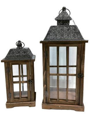 China Rustic Style Rustic Vintage Brown Distressed Wooden Sconce Lantern Hanging Lamp for sale