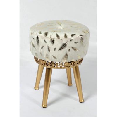 China Modern Luxury Sleek Nordic Stool Sofa Gold Stainless Steel Living Room Foot Legs Tufted Around Small Velvet Ottoman Stool for sale