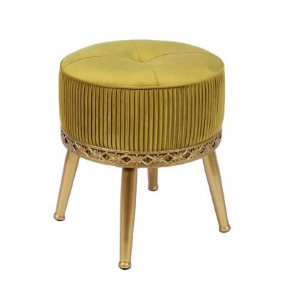 China Eco-Friendly Luxury Ottoman Chair Velvet Ornate Metal Simple Round Ornate Upholstered Sofa Chair For Livimg Room Hotel for sale