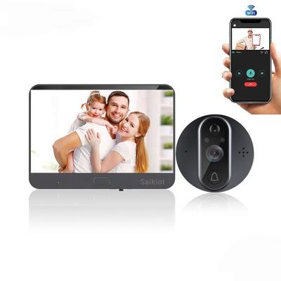 China Saikiot Tuya Smart 2MP WIFI Peephole Video Doorbell with PIR Detection, 4.3 ich LCD Screen 5000mAh for sale