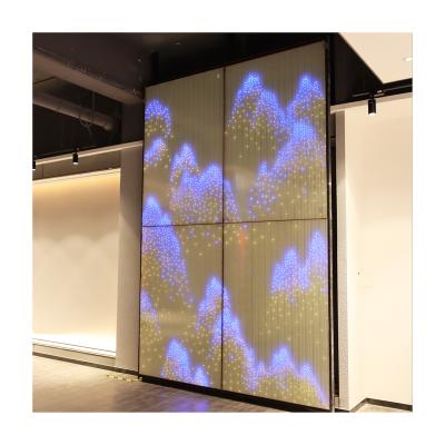 China Hotel LED blue illuminated glass with pattern designed for glass wall /background decoration for sale