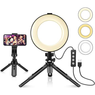 China Cell Phone Ring Light Supplier Customized Cheap Soft Foldable Dimmable Mini Selfie 6 Inch Led Ring Light Photography With Desk Stand for sale