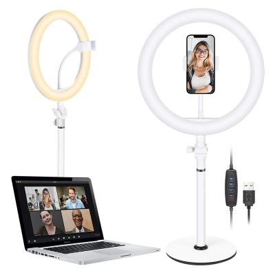 China JUNNX 10inch Phone Holder Tripod Top Table Ringlight USB LED Selfie PORTABLE Makeup Ring Lamp 3200-5600K 3 Modes Flexible Table Ring Light for sale