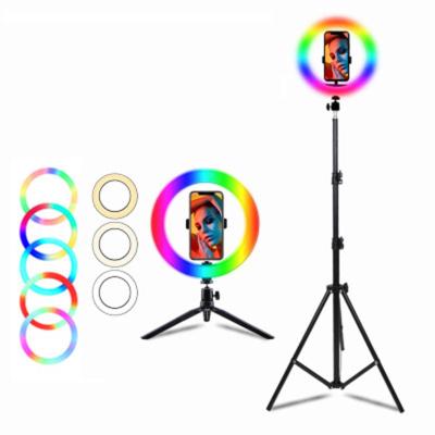 China JUNNX Mini New Makeup Selfie 10inches 26cm RGB 1.6M Tripod Stand Ringlight from JUNNX Set Dimmable LED Fill Ring Lamp 10 inch RGB Ring Light for sale