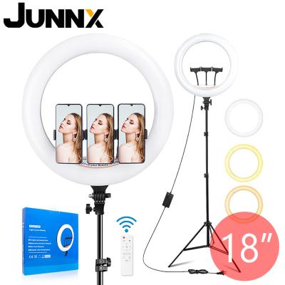 China JUNNX PORTABLE Remote Video Ringlight Selfie Ring Lamp Makeup Beauty 45cm 18inch LED Dimmable 45cm 18inch Ring Light with Tripod Stand for sale