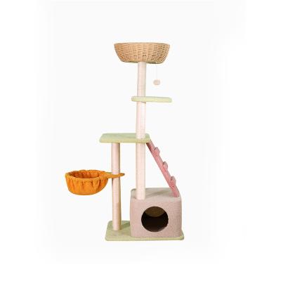 China Large Scratcher Components Wooden Cat Tree House Tower View Of Nature Cheap Sustainable Luxury Modern Sisal Climbing for sale