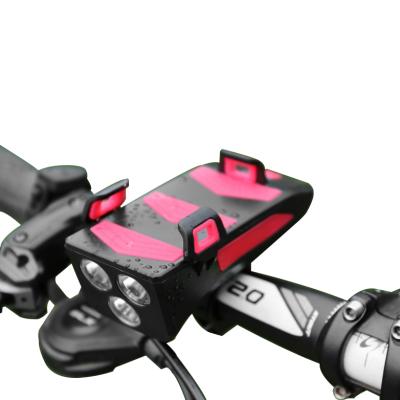 China All Bikes 4 in 1 USB Bicycle Headlight with Phone Holder/Power Bank/Bell Functions for sale