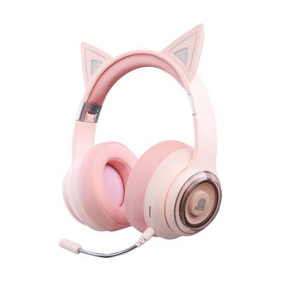 China Viable Hot Selling Fashionable Girls BT 5.3 Gaming Cat Ear Wireless Headphones With Detachable Microphone for sale