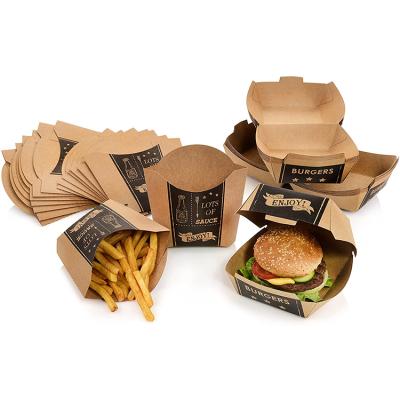 China Disposable Wholesale Fast Food Chips Packing Custom Print Kraft Fried Hamburger Packaging Paper French Burger Box for sale