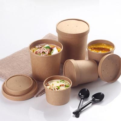 China Restaurant Disposable Food Packaging Recyclable Custom Printed Hot Soup Bowls , Kraft Paper Soup Cup With Lid for sale