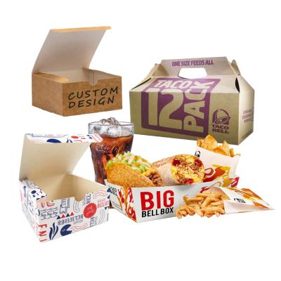 China Recyclable Custom Restaurant Lunch Togo Takeaway Food Paper Boxes Disposable Taco Packaging Holder Container For Taco Takeout Box for sale