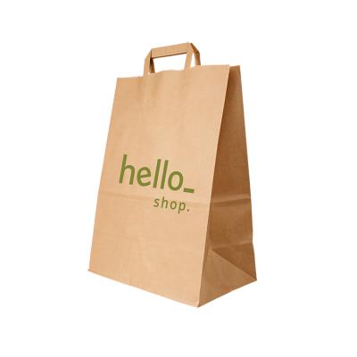 China Custom Print Recyclable Recycling Handmade Famous Brand Khaki Retail Handbag Bolsas De Papel Kraft Paper Shopping Bag With Flat Handle for sale