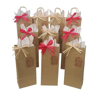 China Recyclable Unprinted Color Gift Wrapping Paper Wine Bottle Paper Bag Recyclable Strong Bulk Hand Made Brown Withhandle Withhandle Outer Handle for sale