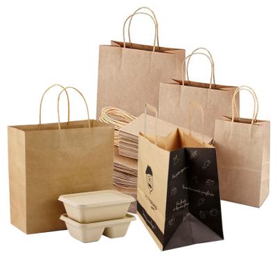 China Recyclable Logo Design Printed Restaurant Carryout Bag En Papier Bolsas Papel Custom Ready-to-eat Take Out Kraft Paper Handle Bags for sale