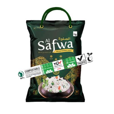 China BIODEGRADABLE custom made eco-friendly biodegradable 1kg, 2kg, 5kg, 10kg vacuum bag for rice packaging / Thailand Basmati rice plastic bags with handle for sale