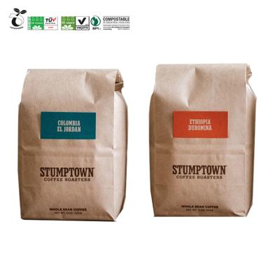 China Custom Eco Friendly Recyclable Square Bottom Valve Printing Brown Paper Coffee Coffee Bean Packaging Bags With Tin Tie for sale