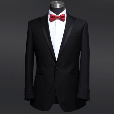 China Men's Black Suit 70% Wool One Buttons Slim Fit Shawl Anti-Shrink Lapel Tuxedos for sale