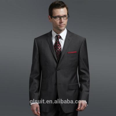 China Anti Shrink Lapel Notch Lapel 100%wool Two Buttons Gray Stripes 3 Piece Suit For Men for sale