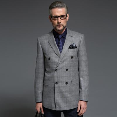 China Super Light Gray Wool 130's Men's Double Breasted Checks Half-Linen 100% Breathable Blazer for sale