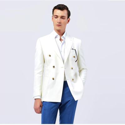 China New design double breast light summer anti-shrink blazer fashion suits white linen blazers for men for sale