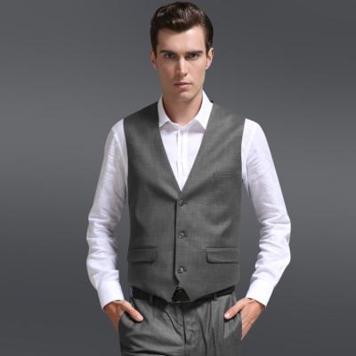 China New Style Anti-pilling Men's 90% Wool No Lapel Three Button Business Gray Vest for sale