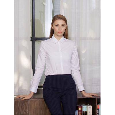 China Anti-Wrinkle Cotton Ladies Office Formal Long Sleeve Design Solid Tailored 100% Shirt Women for sale