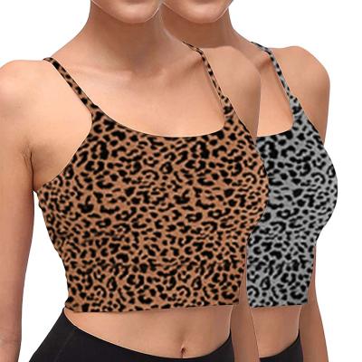 China 2021 Sexy QUICK DRY Women Summer Halter Bustier Bandage Leopard Fitness Halter Sports Bra Women Crop Tank Top for sale